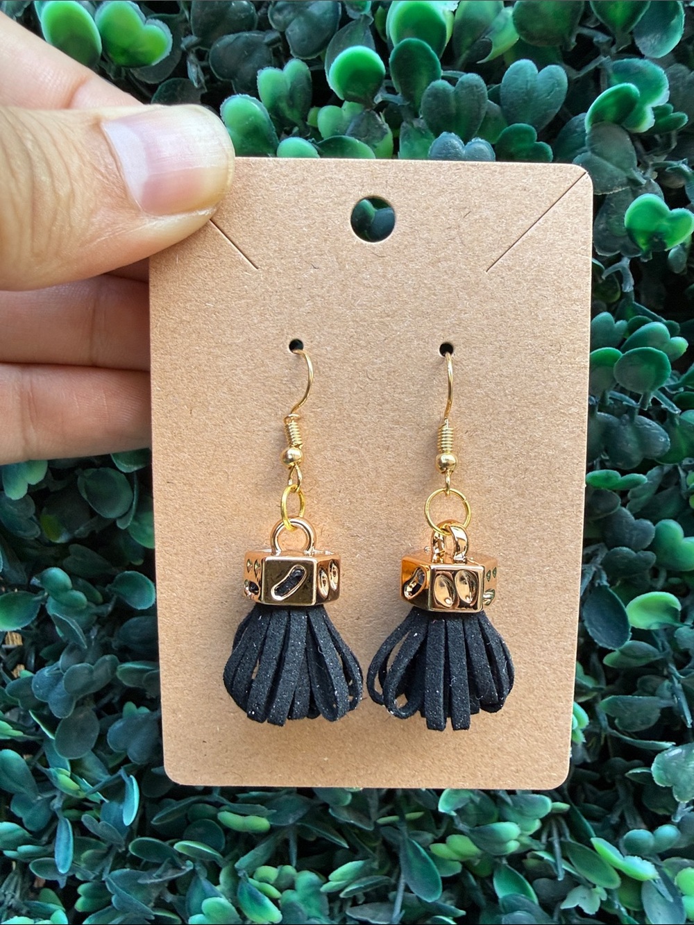 Hand Crafted Gold and Black Tassel Drop Earrings